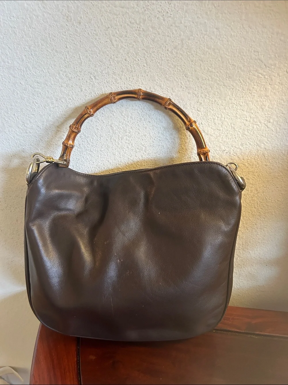 Gucci Brown Leather Hobo Bag with Bamboo Handle